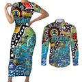 Personalised Titans NRL Celebrating 50 Years of Naidoc Couples Matching Short Sleeve Bodycon Dress and Long Sleeve Button Shirt NAIDOC Week 2025 Aboriginal