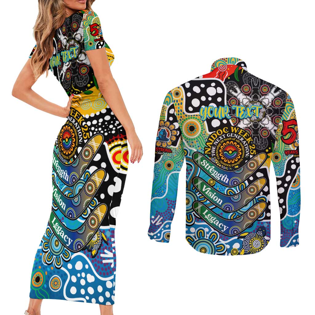Personalised Titans NRL Celebrating 50 Years of Naidoc Couples Matching Short Sleeve Bodycon Dress and Long Sleeve Button Shirt NAIDOC Week 2025 Aboriginal