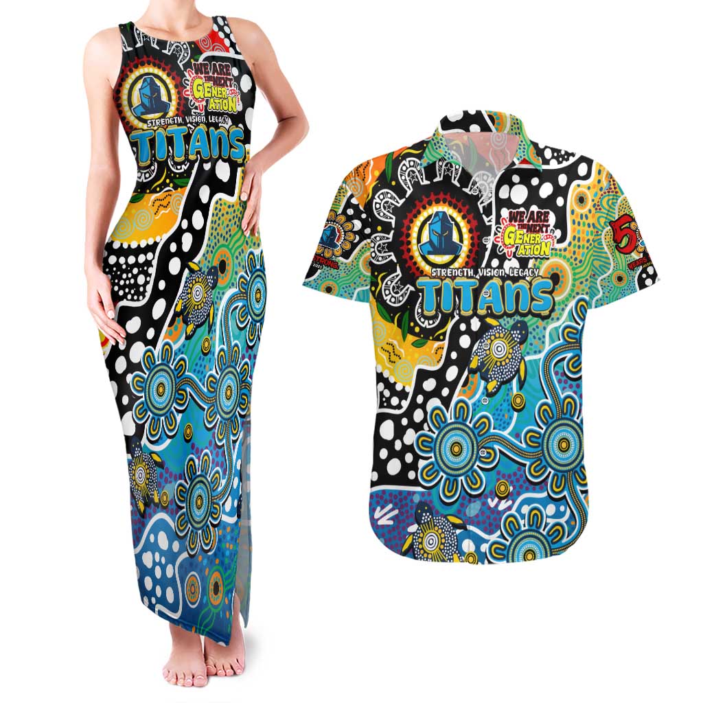 Personalised Titans NRL Celebrating 50 Years of Naidoc Couples Matching Tank Maxi Dress and Hawaiian Shirt NAIDOC Week 2025 Aboriginal