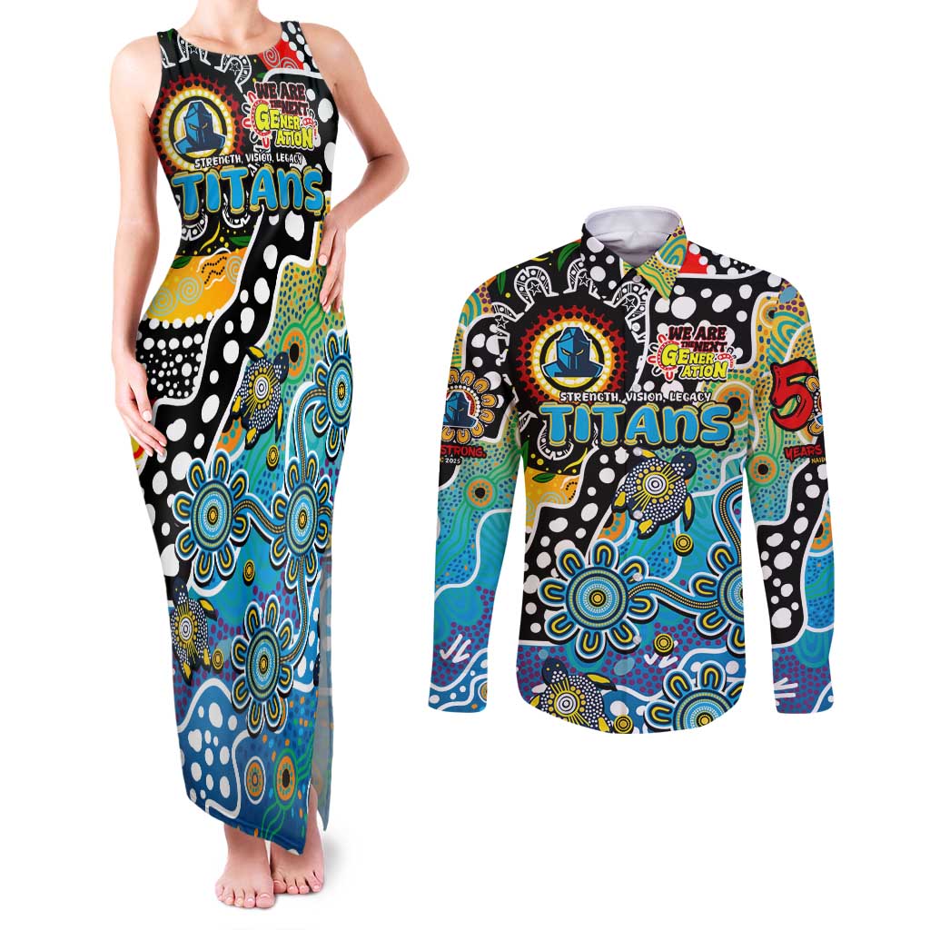 Personalised Titans NRL Celebrating 50 Years of Naidoc Couples Matching Tank Maxi Dress and Long Sleeve Button Shirt NAIDOC Week 2025 Aboriginal