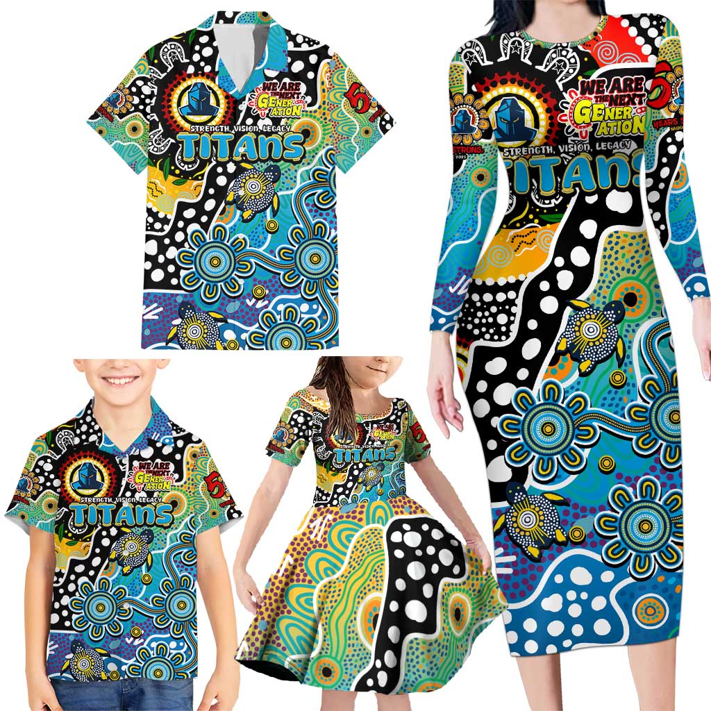 Personalised Titans NRL Celebrating 50 Years of Naidoc Family Matching Long Sleeve Bodycon Dress and Hawaiian Shirt NAIDOC Week 2025 Aboriginal