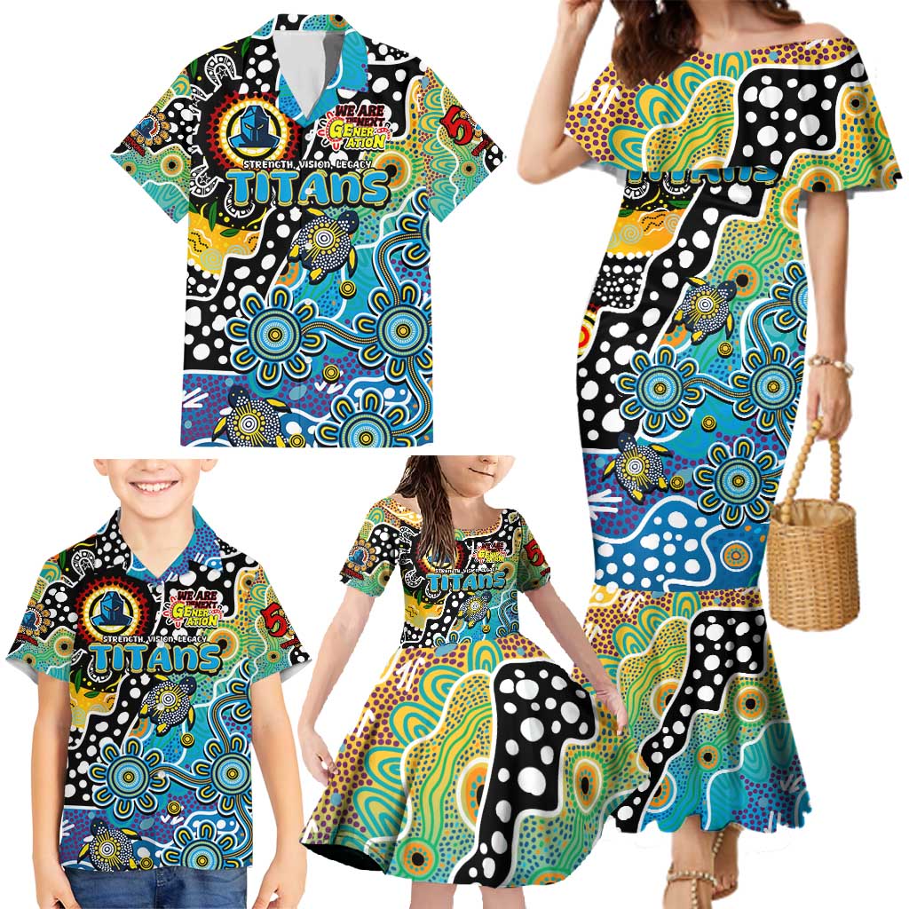Personalised Titans NRL Celebrating 50 Years of Naidoc Family Matching Mermaid Dress and Hawaiian Shirt NAIDOC Week 2025 Aboriginal