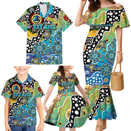 Personalised Titans NRL Celebrating 50 Years of Naidoc Family Matching Mermaid Dress and Hawaiian Shirt NAIDOC Week 2025 Aboriginal