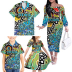 Personalised Titans NRL Celebrating 50 Years of Naidoc Family Matching Off The Shoulder Long Sleeve Dress and Hawaiian Shirt NAIDOC Week 2025 Aboriginal