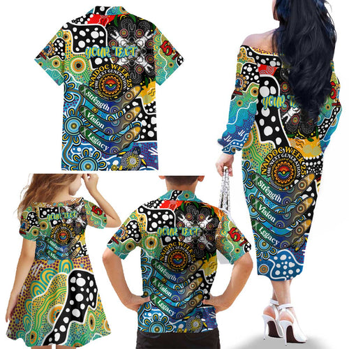 Personalised Titans NRL Celebrating 50 Years of Naidoc Family Matching Off The Shoulder Long Sleeve Dress and Hawaiian Shirt NAIDOC Week 2025 Aboriginal