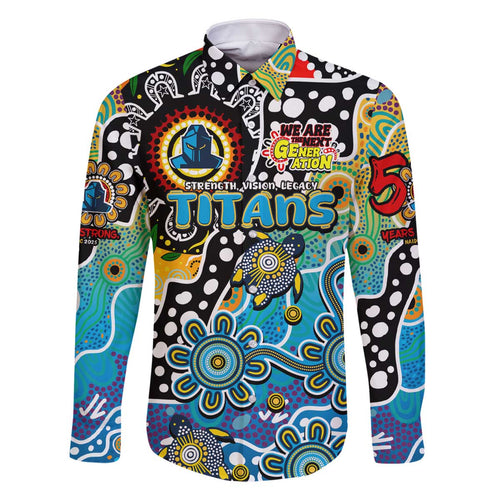 Personalised Titans NRL Celebrating 50 Years of Naidoc Family Matching Off The Shoulder Long Sleeve Dress and Hawaiian Shirt NAIDOC Week 2025 Aboriginal