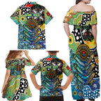Personalised Titans NRL Celebrating 50 Years of Naidoc Family Matching Off Shoulder Maxi Dress and Hawaiian Shirt NAIDOC Week 2025 Aboriginal