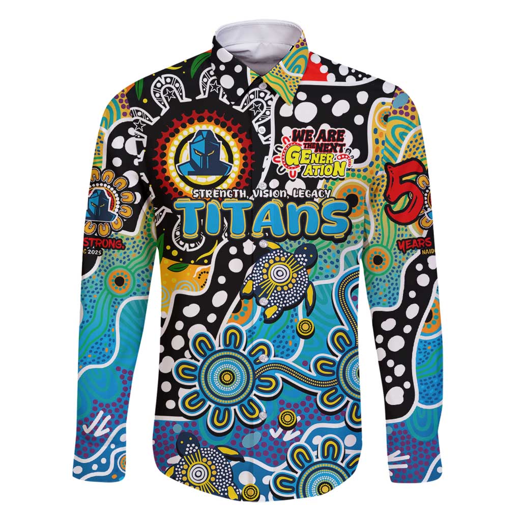 Personalised Titans NRL Celebrating 50 Years of Naidoc Family Matching Off Shoulder Maxi Dress and Hawaiian Shirt NAIDOC Week 2025 Aboriginal