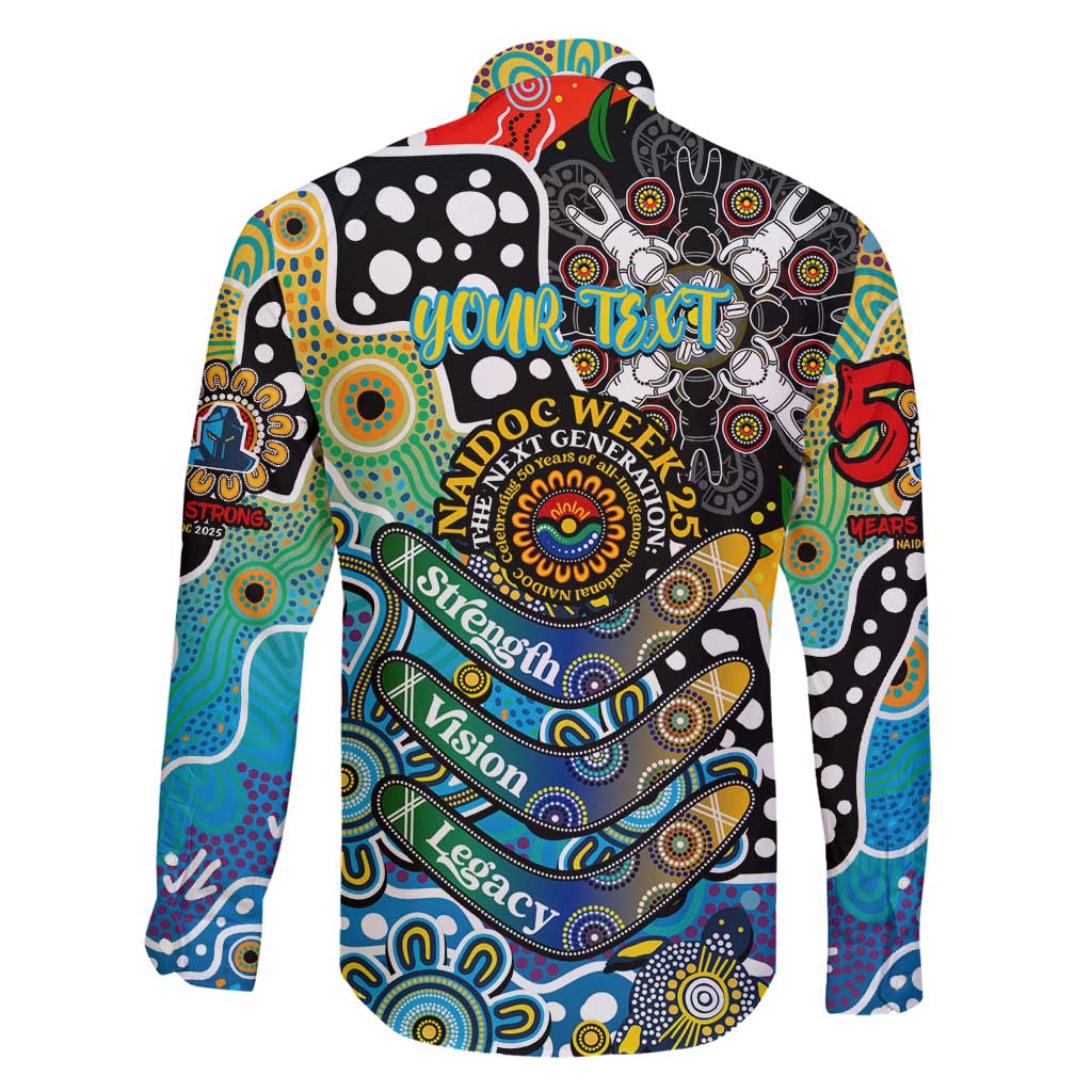 Personalised Titans NRL Celebrating 50 Years of Naidoc Family Matching Off Shoulder Maxi Dress and Hawaiian Shirt NAIDOC Week 2025 Aboriginal
