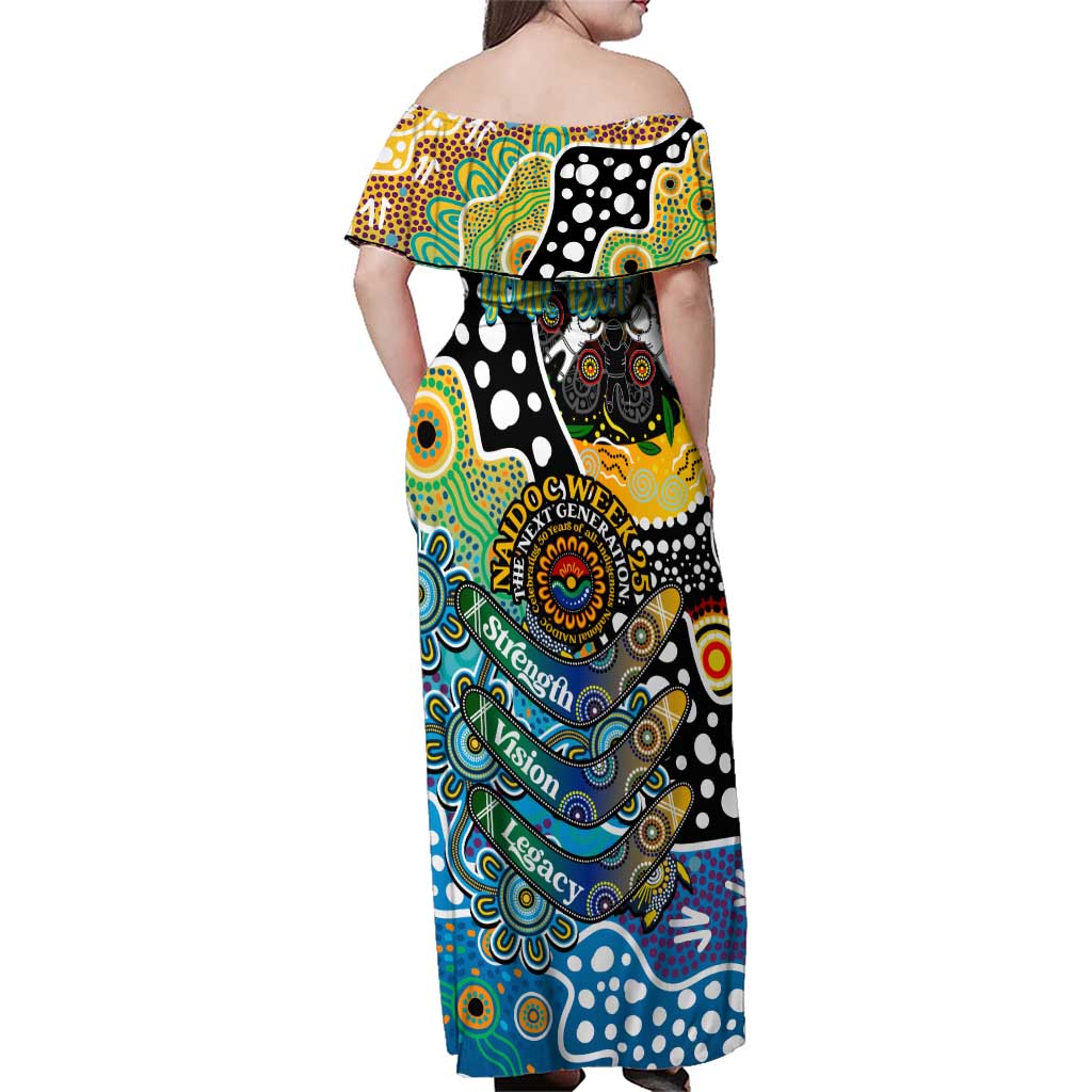 Personalised Titans NRL Celebrating 50 Years of Naidoc Family Matching Off Shoulder Maxi Dress and Hawaiian Shirt NAIDOC Week 2025 Aboriginal