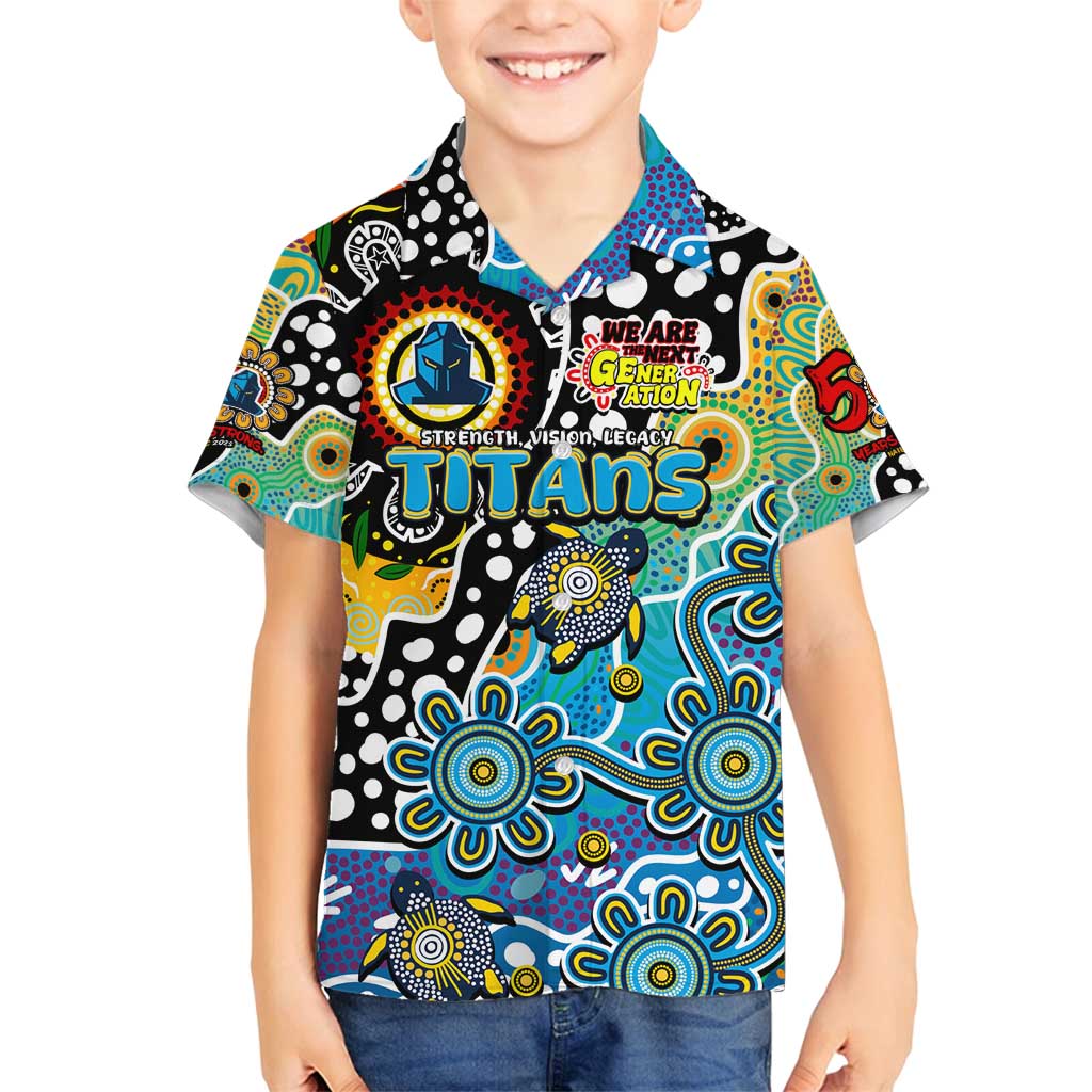 Personalised Titans NRL Celebrating 50 Years of Naidoc Family Matching Off Shoulder Maxi Dress and Hawaiian Shirt NAIDOC Week 2025 Aboriginal