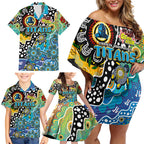 Personalised Titans NRL Celebrating 50 Years of Naidoc Family Matching Off Shoulder Short Dress and Hawaiian Shirt NAIDOC Week 2025 Aboriginal