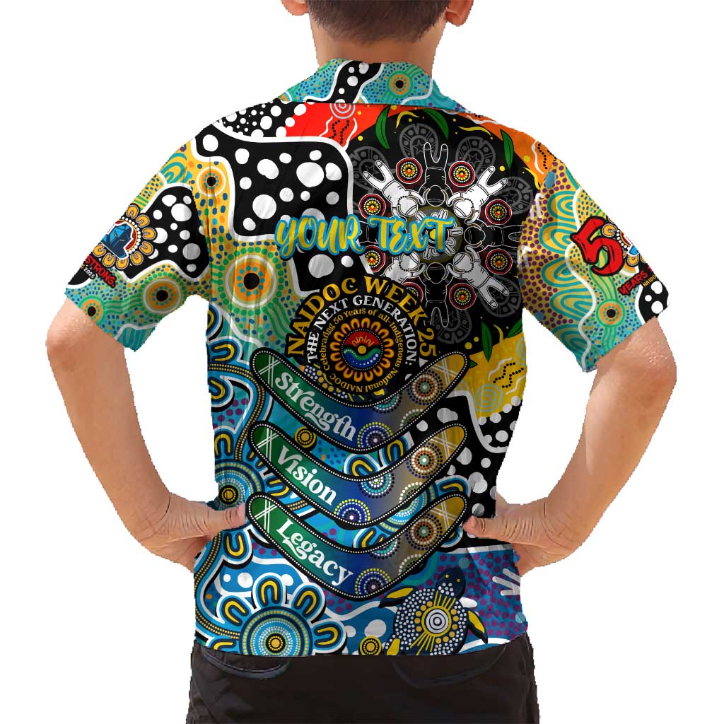 Personalised Titans NRL Celebrating 50 Years of Naidoc Family Matching Off Shoulder Short Dress and Hawaiian Shirt NAIDOC Week 2025 Aboriginal