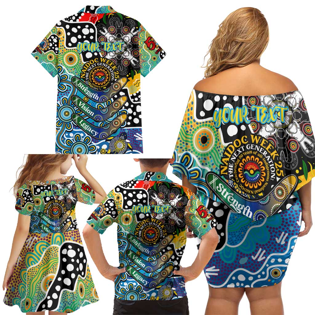 Personalised Titans NRL Celebrating 50 Years of Naidoc Family Matching Off Shoulder Short Dress and Hawaiian Shirt NAIDOC Week 2025 Aboriginal