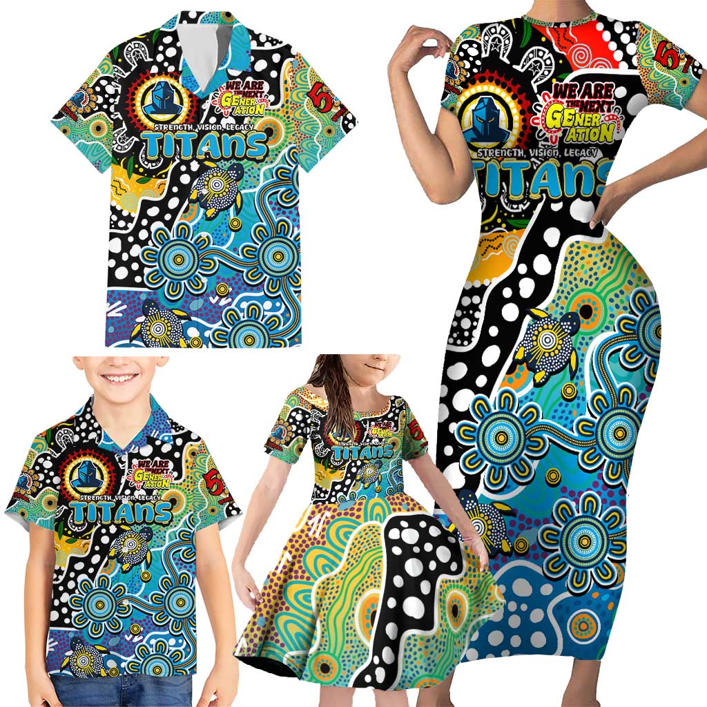 Personalised Titans NRL Celebrating 50 Years of Naidoc Family Matching Short Sleeve Bodycon Dress and Hawaiian Shirt NAIDOC Week 2025 Aboriginal