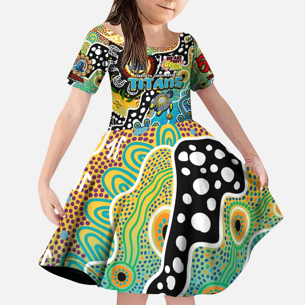Personalised Titans NRL Celebrating 50 Years of Naidoc Kid Short Sleeve Dress NAIDOC Week 2025 Aboriginal