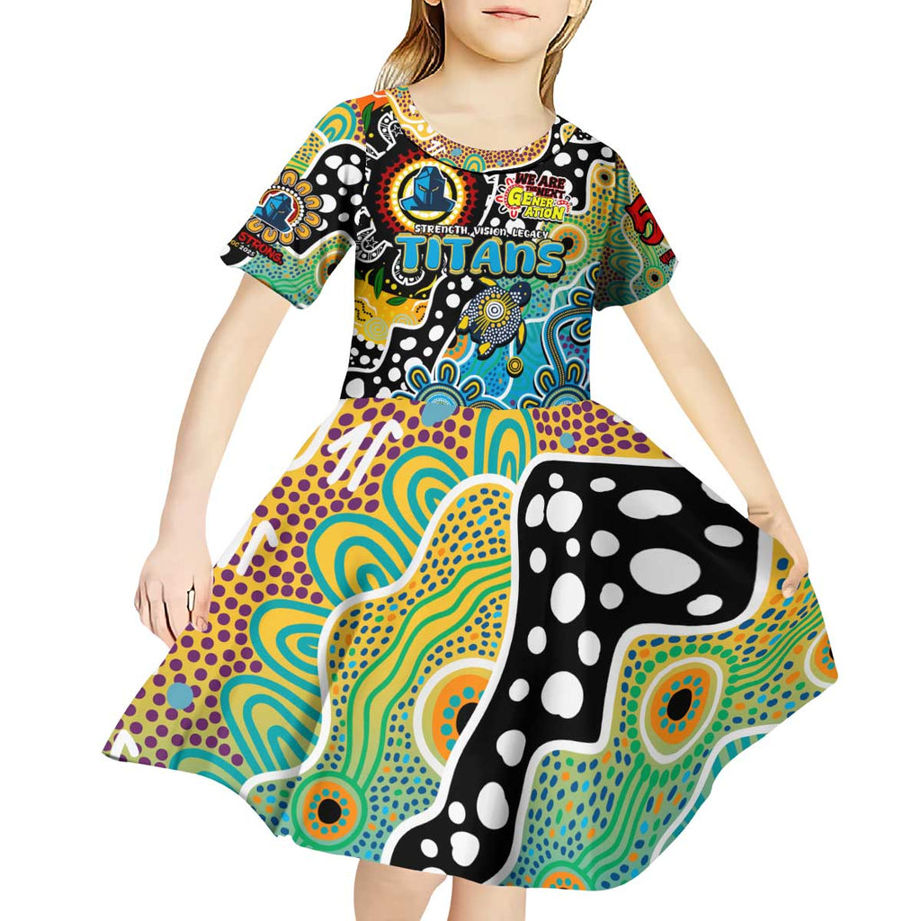 Personalised Titans NRL Celebrating 50 Years of Naidoc Kid Short Sleeve Dress NAIDOC Week 2025 Aboriginal