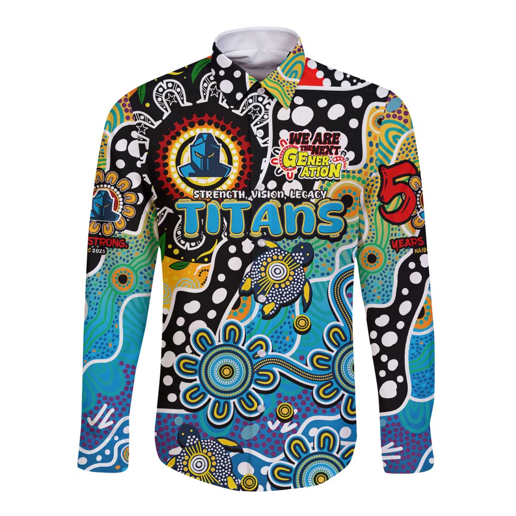 Personalised Titans NRL Celebrating 50 Years of Naidoc Long Sleeve Button Shirt NAIDOC Week 2025 Aboriginal