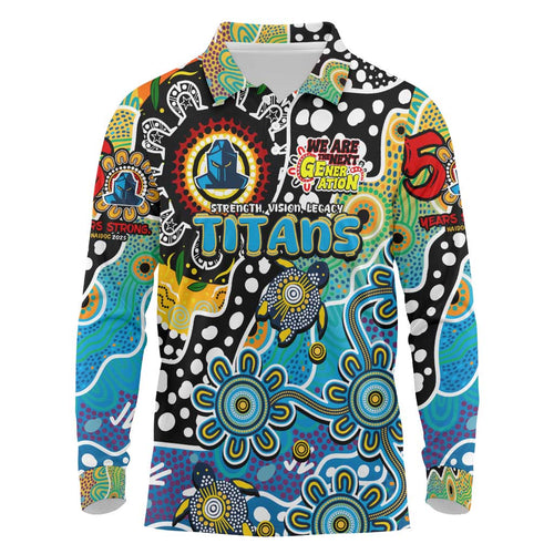 Personalised Titans NRL Celebrating 50 Years of Naidoc Long Sleeve Polo Shirt NAIDOC Week 2025 Aboriginal