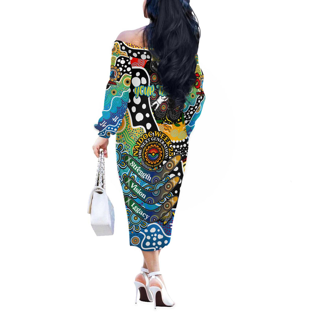 Personalised Titans NRL Celebrating 50 Years of Naidoc Off The Shoulder Long Sleeve Dress NAIDOC Week 2025 Aboriginal