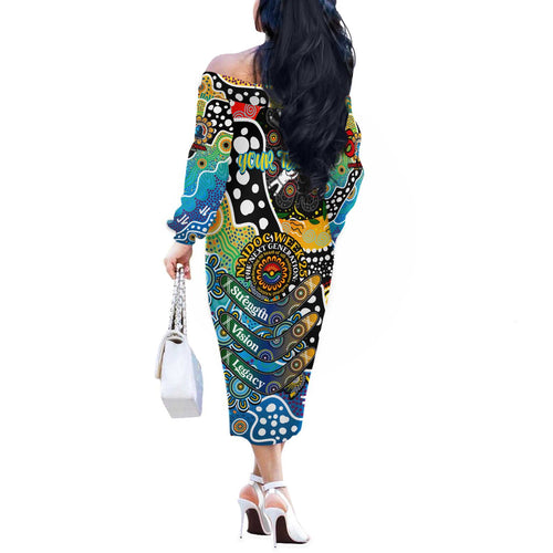 Personalised Titans NRL Celebrating 50 Years of Naidoc Off The Shoulder Long Sleeve Dress NAIDOC Week 2025 Aboriginal