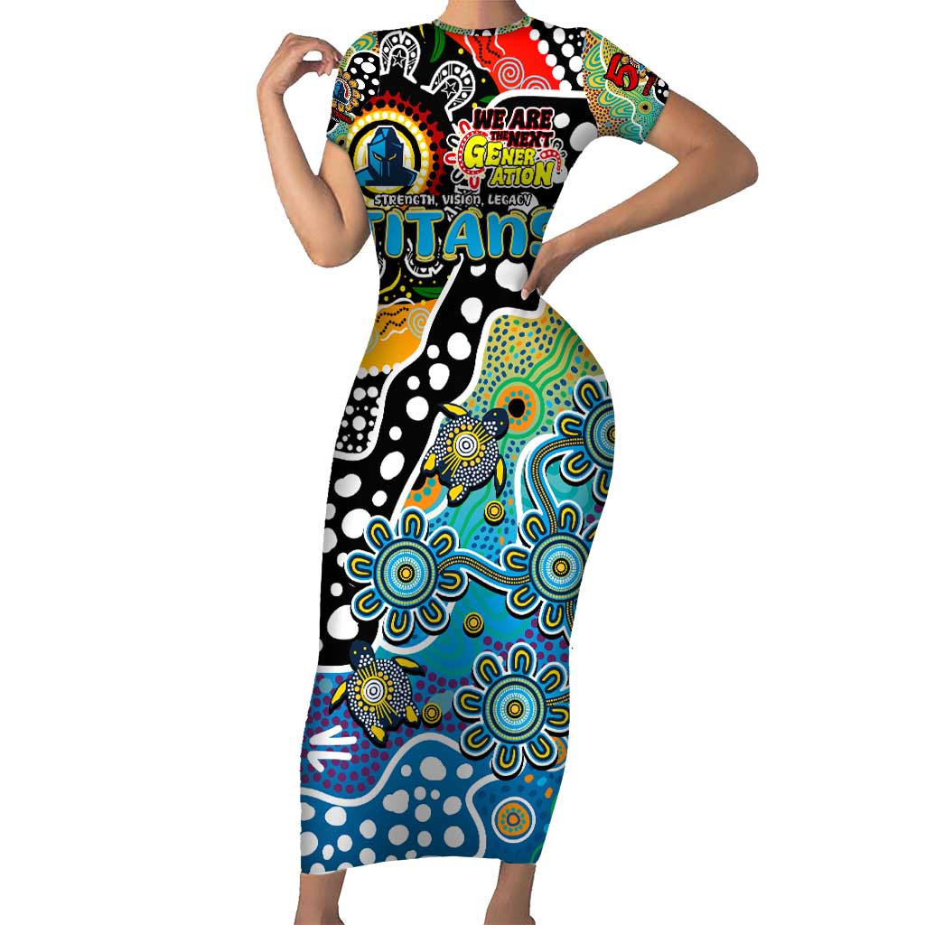 Personalised Titans NRL Celebrating 50 Years of Naidoc Short Sleeve Bodycon Dress NAIDOC Week 2025 Aboriginal