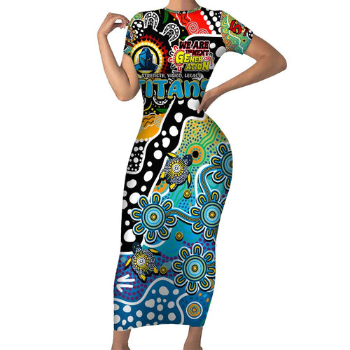 Personalised Titans NRL Celebrating 50 Years of Naidoc Short Sleeve Bodycon Dress NAIDOC Week 2025 Aboriginal