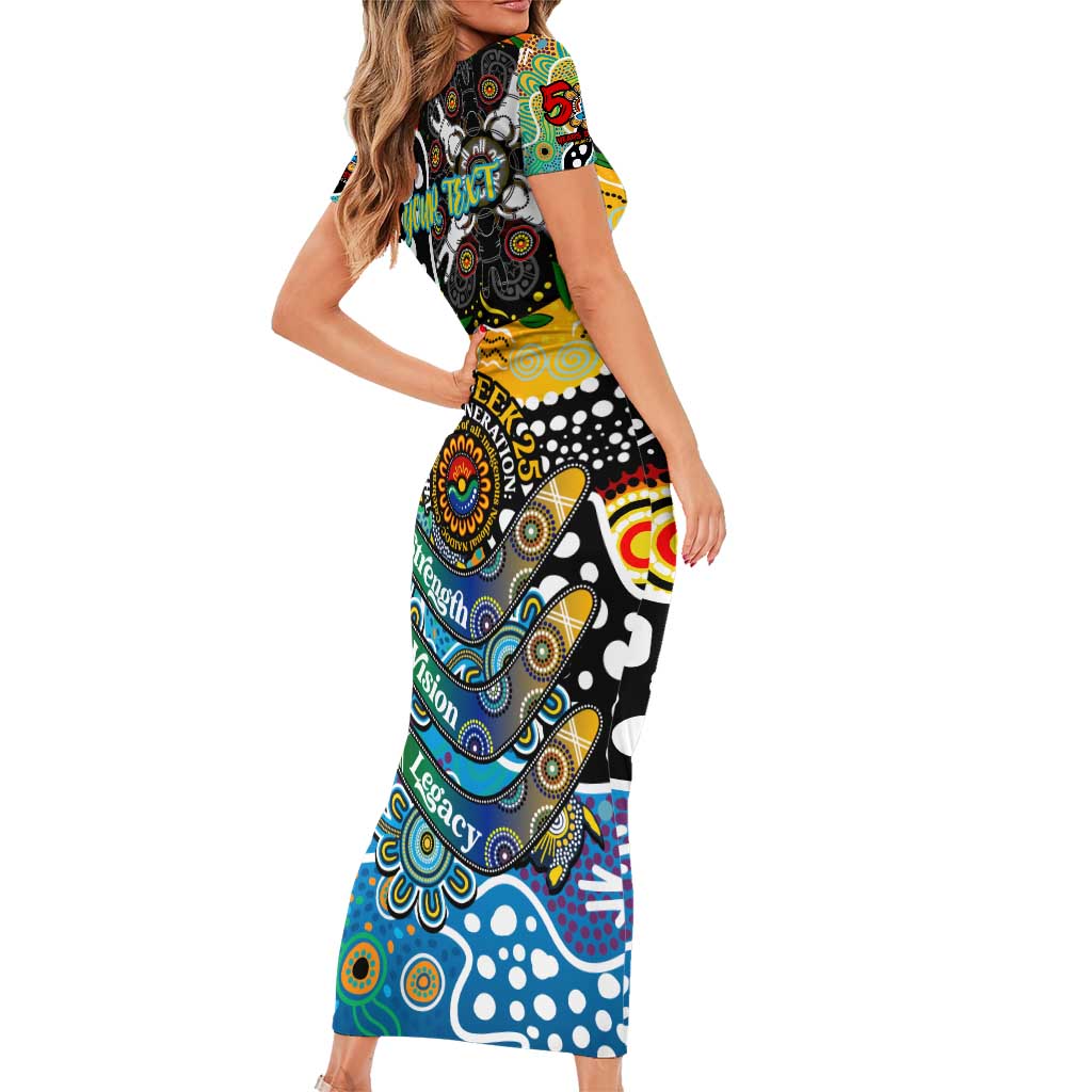 Personalised Titans NRL Celebrating 50 Years of Naidoc Short Sleeve Bodycon Dress NAIDOC Week 2025 Aboriginal