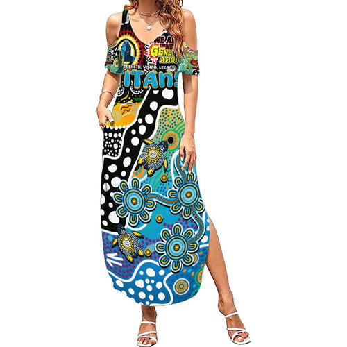Personalised Titans NRL Celebrating 50 Years of Naidoc Summer Maxi Dress NAIDOC Week 2025 Aboriginal