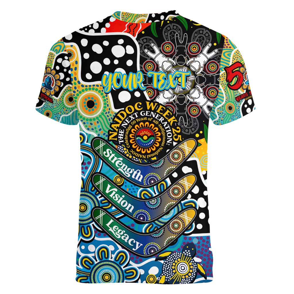 Personalised Titans NRL Celebrating 50 Years of Naidoc Women V-Neck T-Shirt NAIDOC Week 2025 Aboriginal