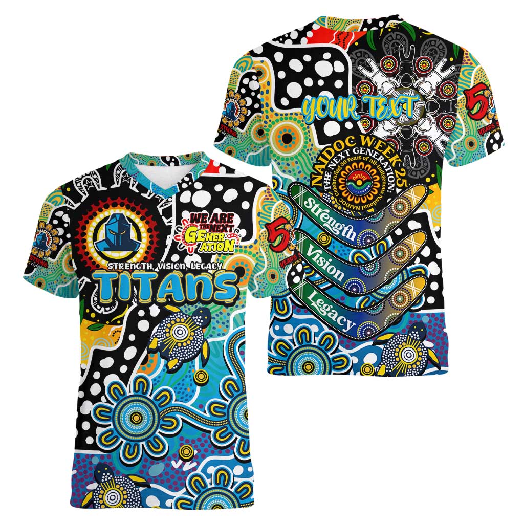 Personalised Titans NRL Celebrating 50 Years of Naidoc Women V-Neck T-Shirt NAIDOC Week 2025 Aboriginal