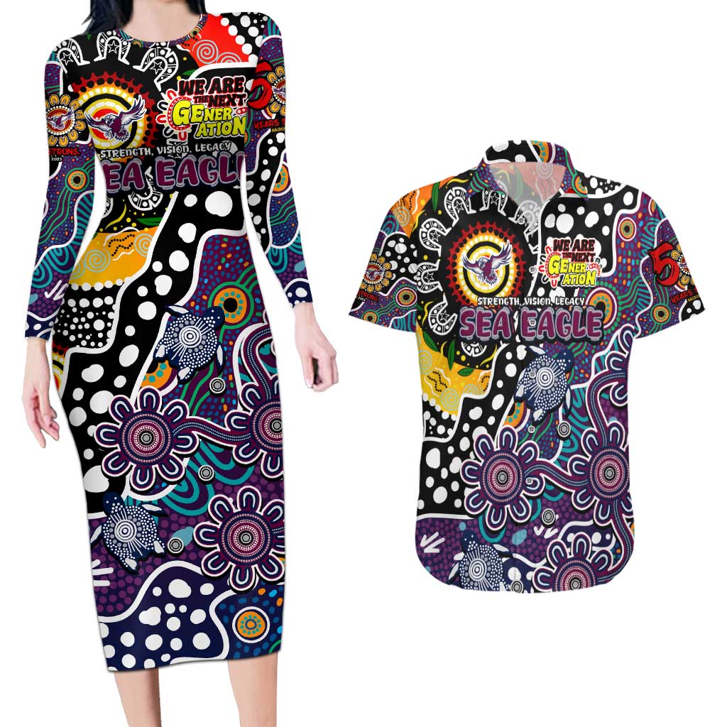 Personalised Sea Eagles NRL Celebrating 50 Years of Naidoc Couples Matching Long Sleeve Bodycon Dress and Hawaiian Shirt NAIDOC Week 2025 Aboriginal