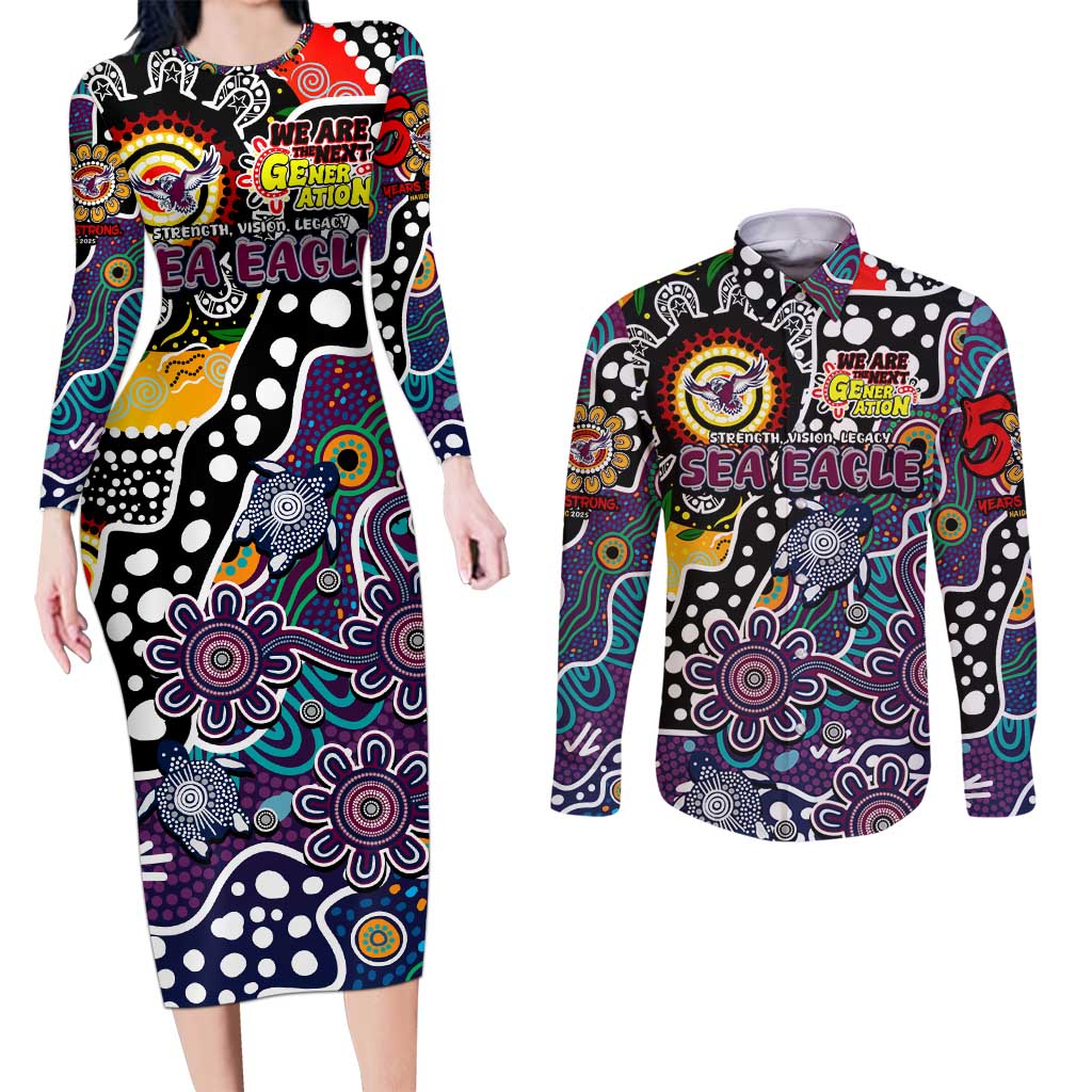 Personalised Sea Eagles NRL Celebrating 50 Years of Naidoc Couples Matching Long Sleeve Bodycon Dress and Long Sleeve Button Shirt NAIDOC Week 2025 Aboriginal