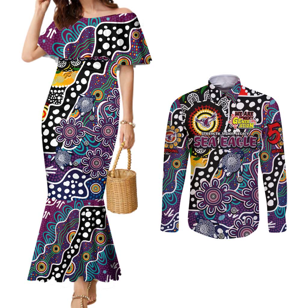 Personalised Sea Eagles NRL Celebrating 50 Years of Naidoc Couples Matching Mermaid Dress and Long Sleeve Button Shirt NAIDOC Week 2025 Aboriginal