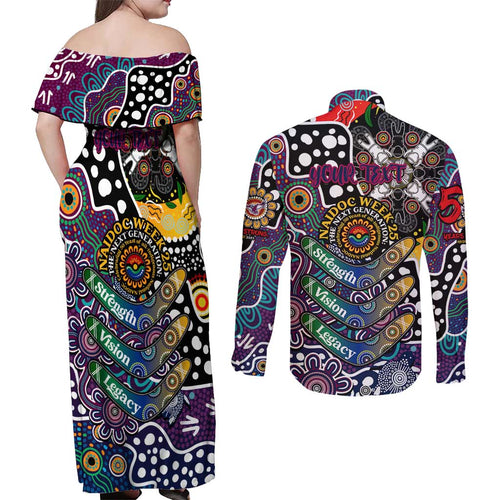 Personalised Sea Eagles NRL Celebrating 50 Years of Naidoc Couples Matching Off Shoulder Maxi Dress and Long Sleeve Button Shirt NAIDOC Week 2025 Aboriginal