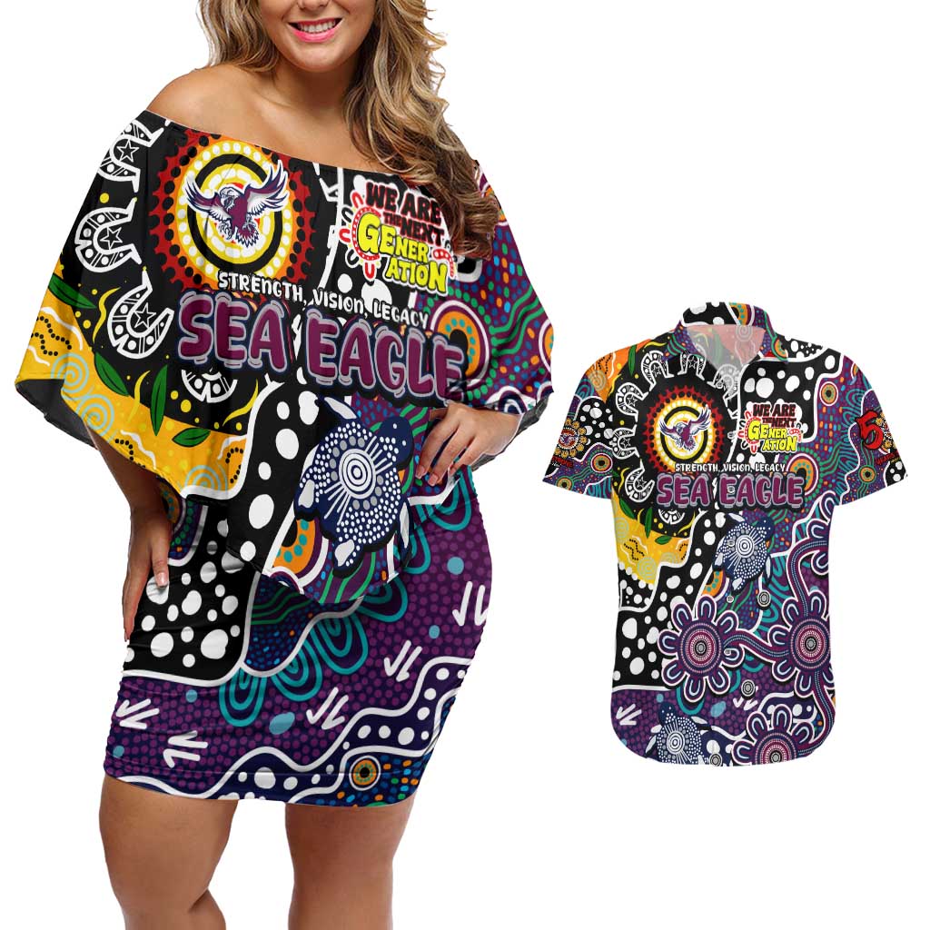 Personalised Sea Eagles NRL Celebrating 50 Years of Naidoc Couples Matching Off Shoulder Short Dress and Hawaiian Shirt NAIDOC Week 2025 Aboriginal