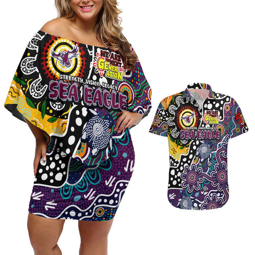 Personalised Sea Eagles NRL Celebrating 50 Years of Naidoc Couples Matching Off Shoulder Short Dress and Hawaiian Shirt NAIDOC Week 2025 Aboriginal
