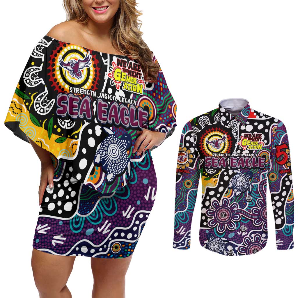 Personalised Sea Eagles NRL Celebrating 50 Years of Naidoc Couples Matching Off Shoulder Short Dress and Long Sleeve Button Shirt NAIDOC Week 2025 Aboriginal