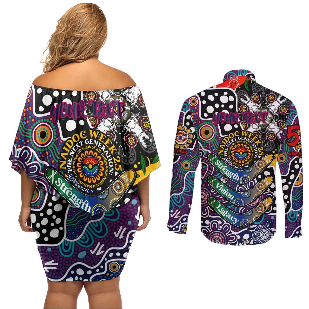 Personalised Sea Eagles NRL Celebrating 50 Years of Naidoc Couples Matching Off Shoulder Short Dress and Long Sleeve Button Shirt NAIDOC Week 2025 Aboriginal