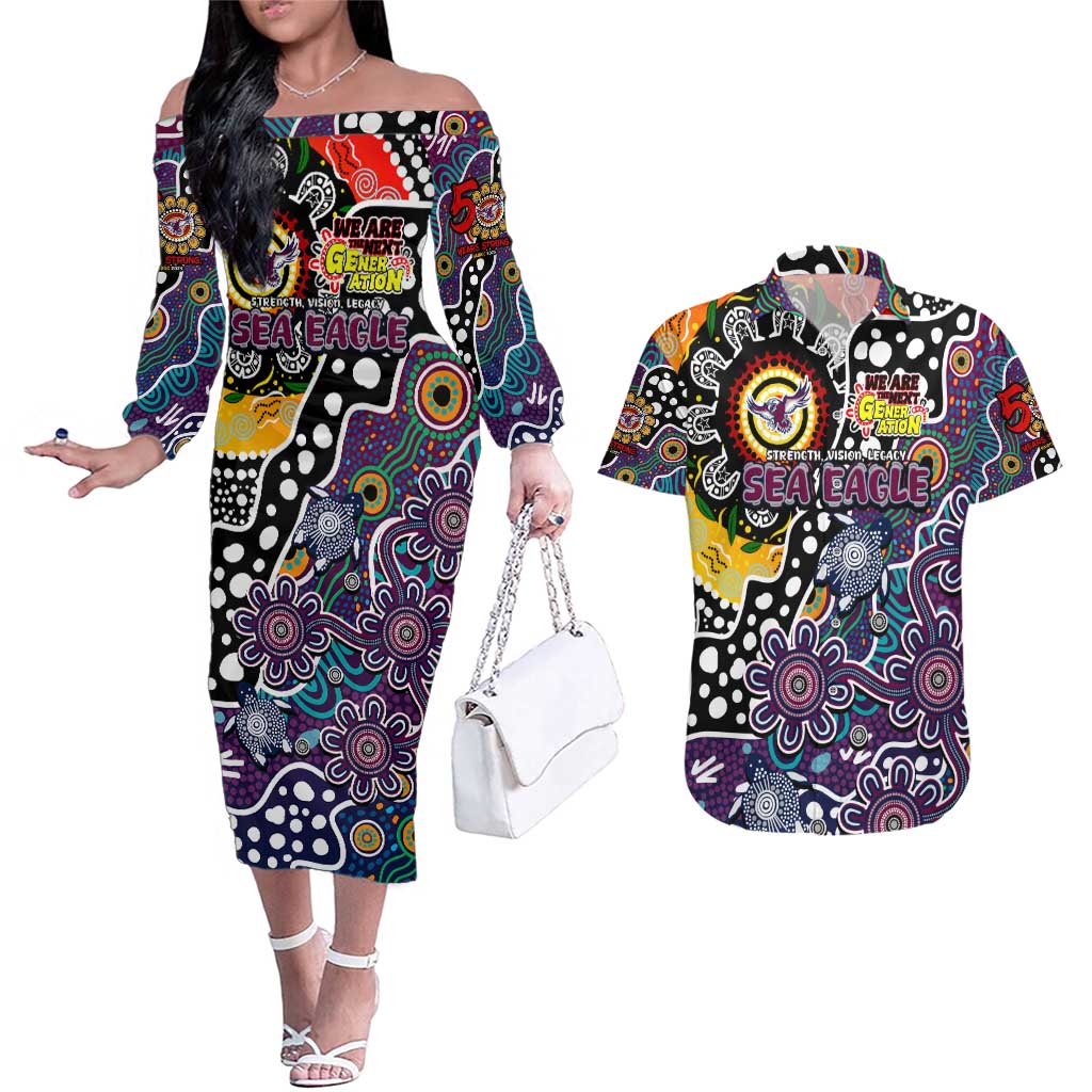 Personalised Sea Eagles NRL Celebrating 50 Years of Naidoc Couples Matching Off The Shoulder Long Sleeve Dress and Hawaiian Shirt NAIDOC Week 2025 Aboriginal