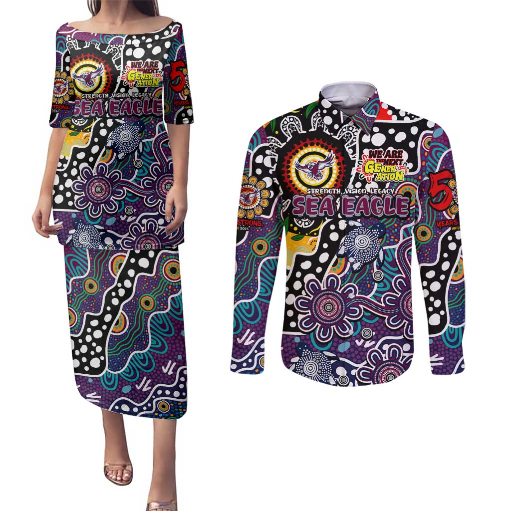 Personalised Sea Eagles NRL Celebrating 50 Years of Naidoc Couples Matching Puletasi and Long Sleeve Button Shirt NAIDOC Week 2025 Aboriginal