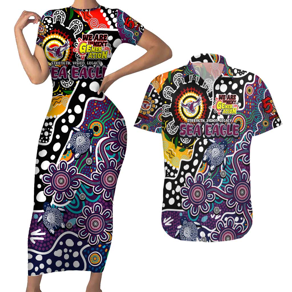 Personalised Sea Eagles NRL Celebrating 50 Years of Naidoc Couples Matching Short Sleeve Bodycon Dress and Hawaiian Shirt NAIDOC Week 2025 Aboriginal