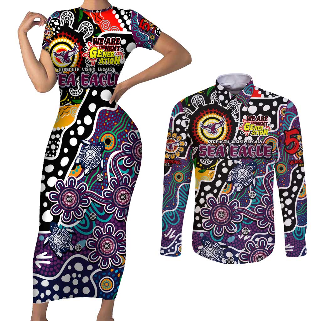 Personalised Sea Eagles NRL Celebrating 50 Years of Naidoc Couples Matching Short Sleeve Bodycon Dress and Long Sleeve Button Shirt NAIDOC Week 2025 Aboriginal