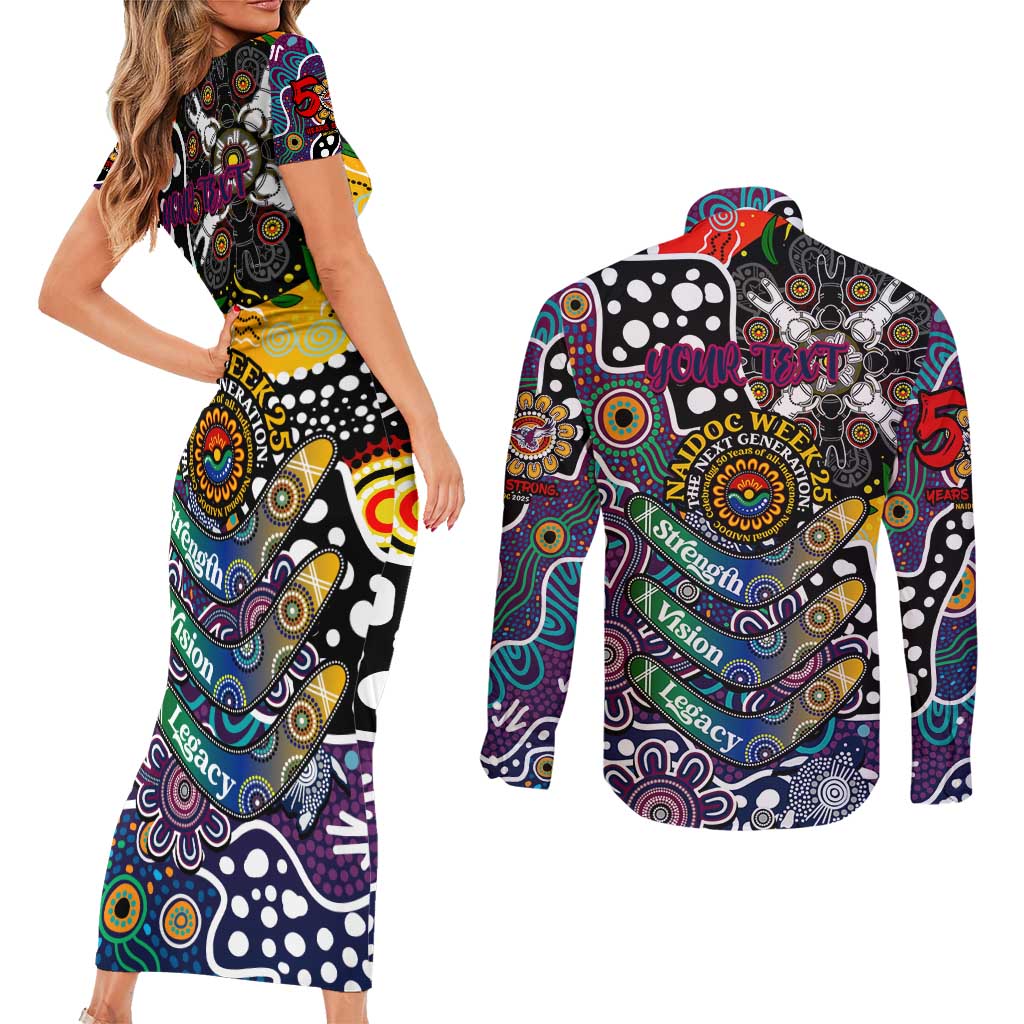 Personalised Sea Eagles NRL Celebrating 50 Years of Naidoc Couples Matching Short Sleeve Bodycon Dress and Long Sleeve Button Shirt NAIDOC Week 2025 Aboriginal