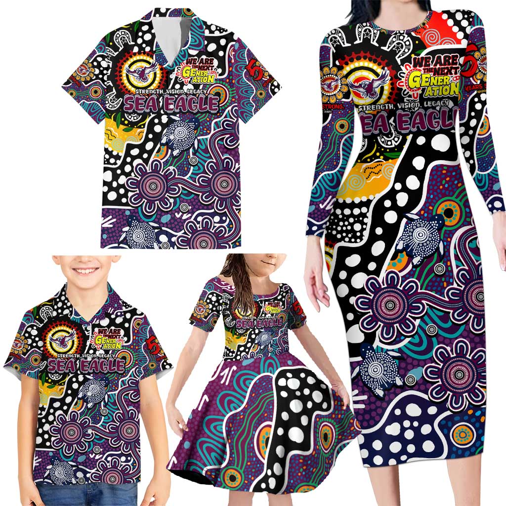Personalised Sea Eagles NRL Celebrating 50 Years of Naidoc Family Matching Long Sleeve Bodycon Dress and Hawaiian Shirt NAIDOC Week 2025 Aboriginal