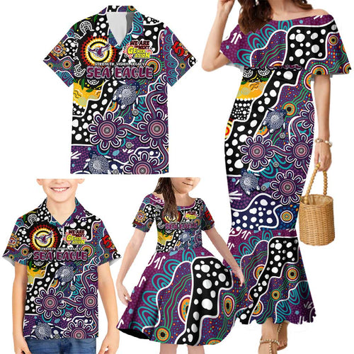 Personalised Sea Eagles NRL Celebrating 50 Years of Naidoc Family Matching Mermaid Dress and Hawaiian Shirt NAIDOC Week 2025 Aboriginal