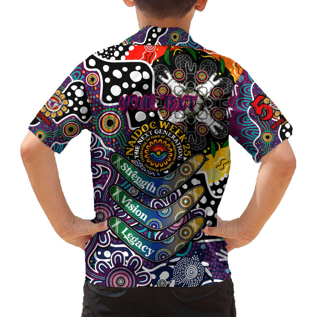 Personalised Sea Eagles NRL Celebrating 50 Years of Naidoc Family Matching Off The Shoulder Long Sleeve Dress and Hawaiian Shirt NAIDOC Week 2025 Aboriginal