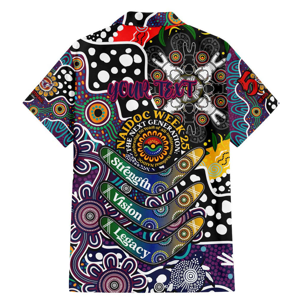 Personalised Sea Eagles NRL Celebrating 50 Years of Naidoc Family Matching Off The Shoulder Long Sleeve Dress and Hawaiian Shirt NAIDOC Week 2025 Aboriginal