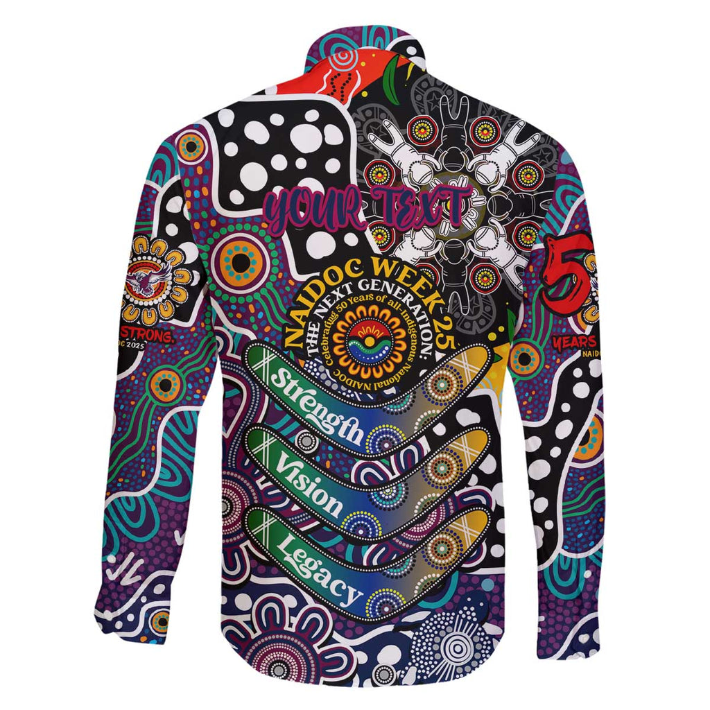Personalised Sea Eagles NRL Celebrating 50 Years of Naidoc Family Matching Off The Shoulder Long Sleeve Dress and Hawaiian Shirt NAIDOC Week 2025 Aboriginal