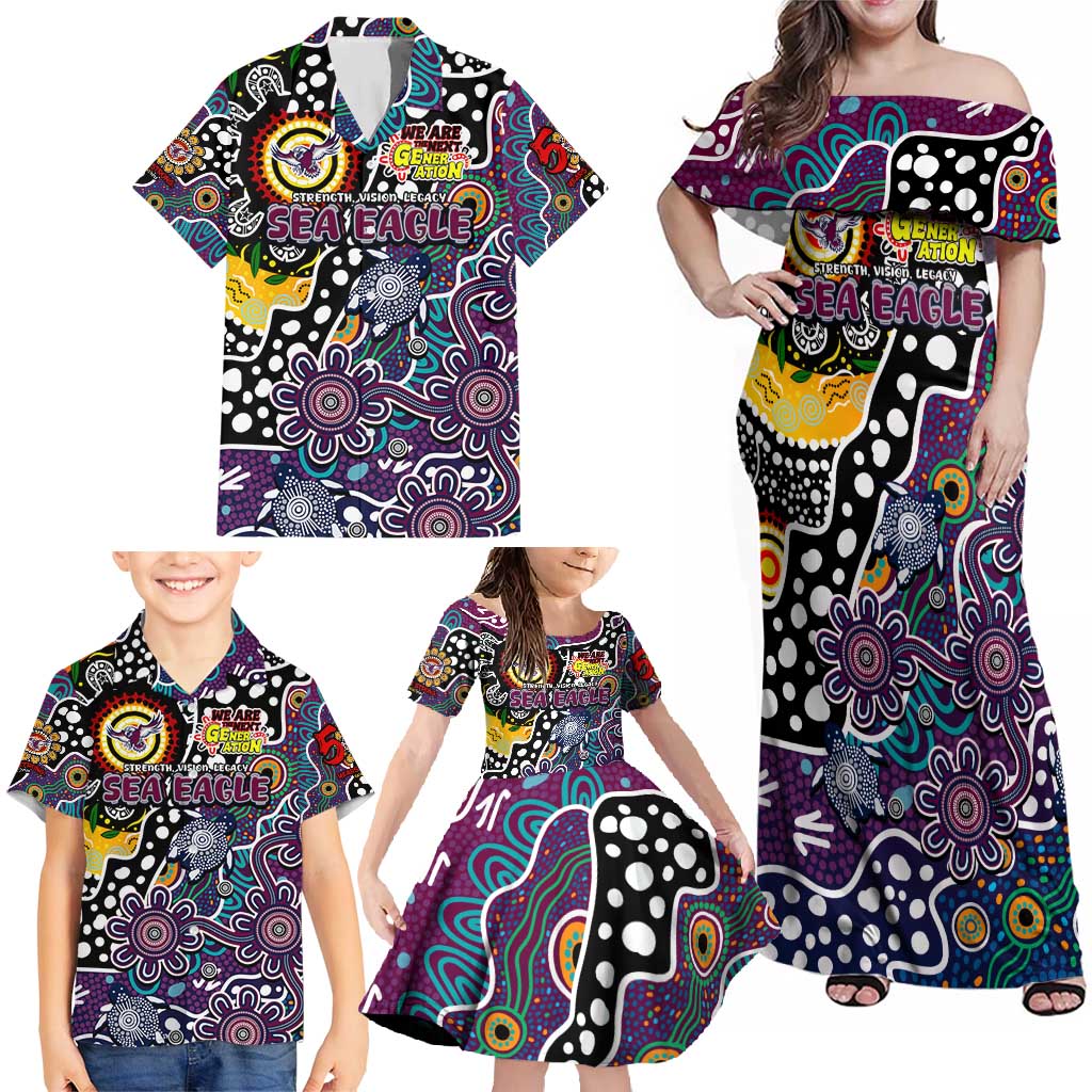 Personalised Sea Eagles NRL Celebrating 50 Years of Naidoc Family Matching Off Shoulder Maxi Dress and Hawaiian Shirt NAIDOC Week 2025 Aboriginal